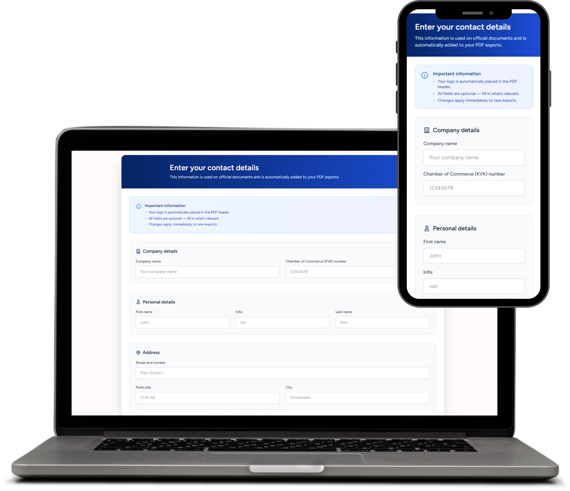 Bedrijfsprofiel instellen met logo en contactgegevens